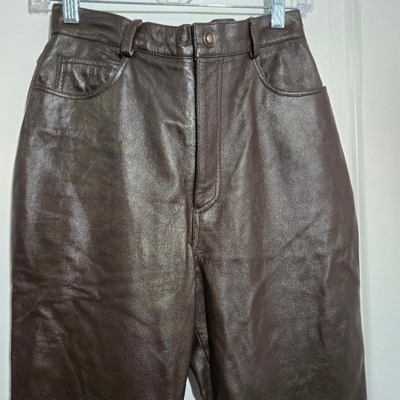 Margaret Godfrey Brown Leather High Waisted Straight Leg Pants Women's Size 8 - Picture 4 of 10